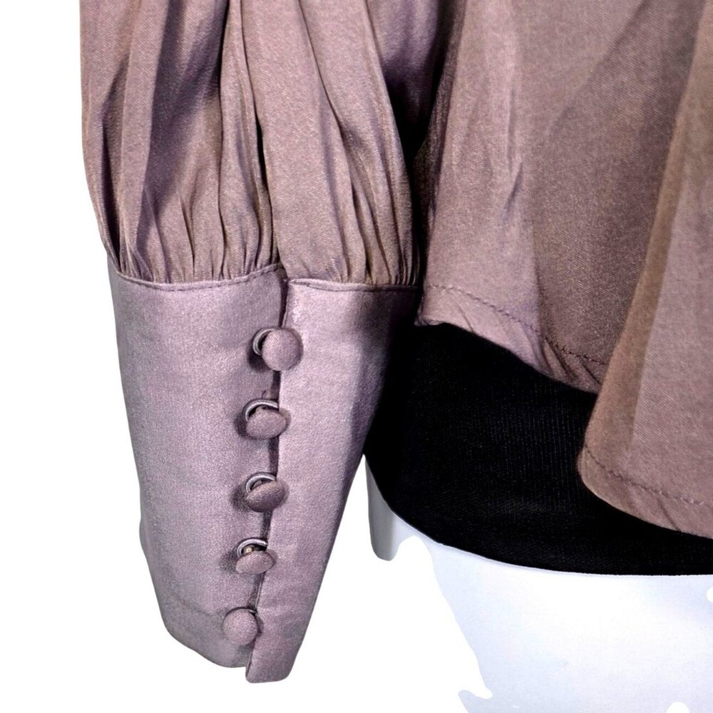 Banana Republic Womens Purple Wrap Top W Waist Tie Button Sleeve Cuffs Med NWT - Picture 3 of 10